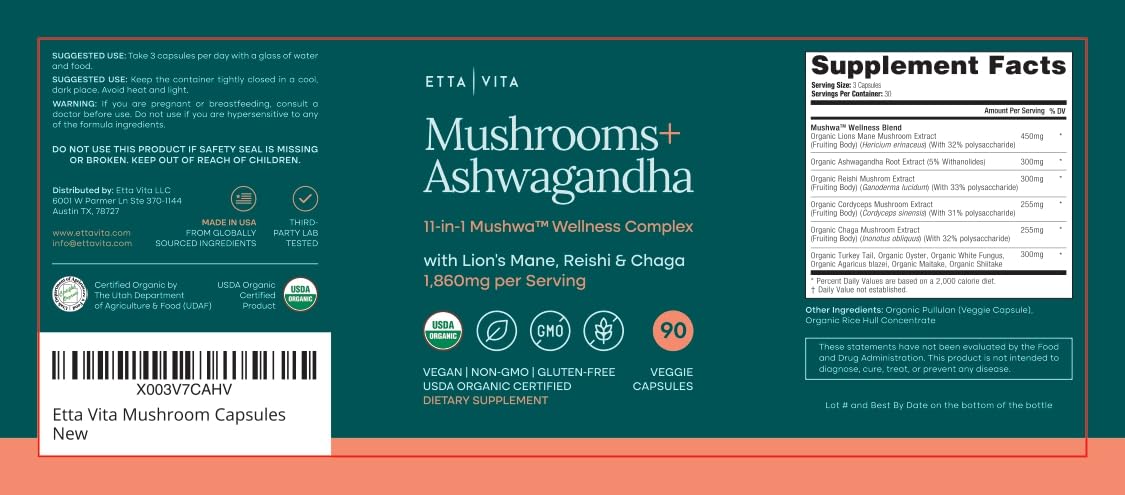 USDA Organic Lions Mane Supplement Capsule, 11-in1 Mushroom Complex 90ct — Amazon image 9