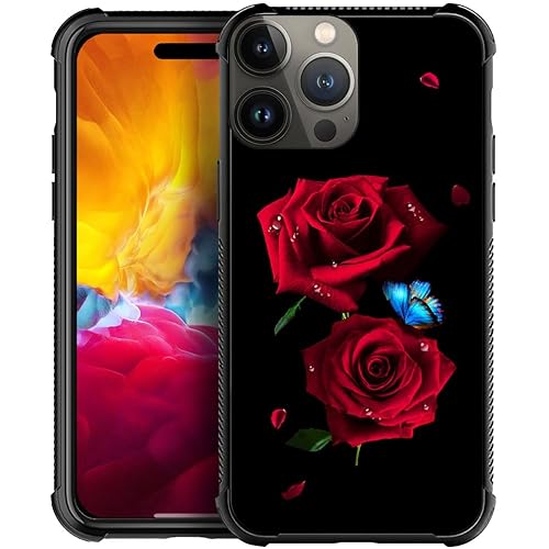DJSOK Compatible with iPhone 15 Case，Design Pattern Back Bumper Anti Scratch Reinforced Corners Soft TPU Caver,Cases for Men Women-Red Rose Butterfly