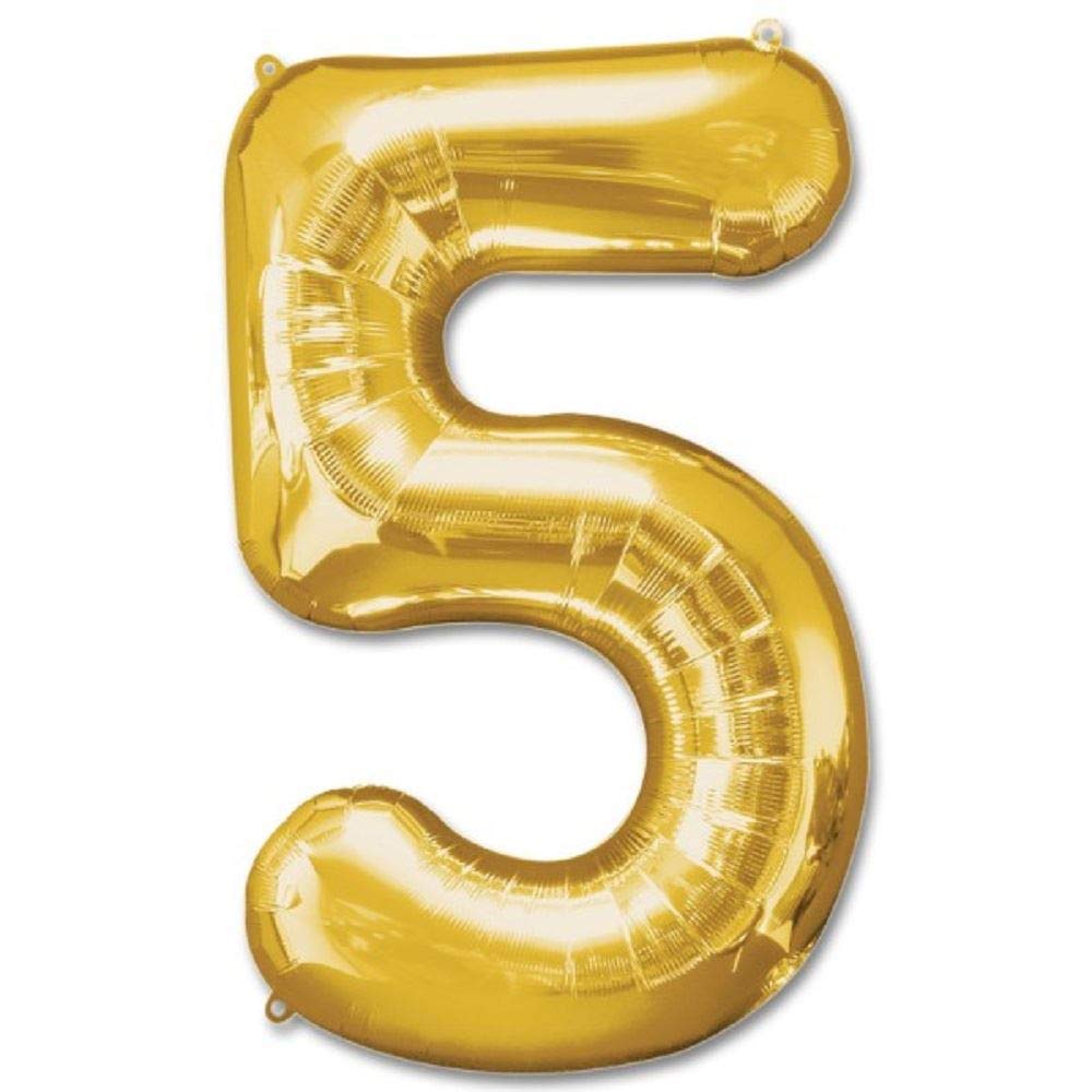 16" Gold Number 5 Foil Balloons Air Filled Self Inflating Birthday Anniversary Wedding Party Banner Decorations