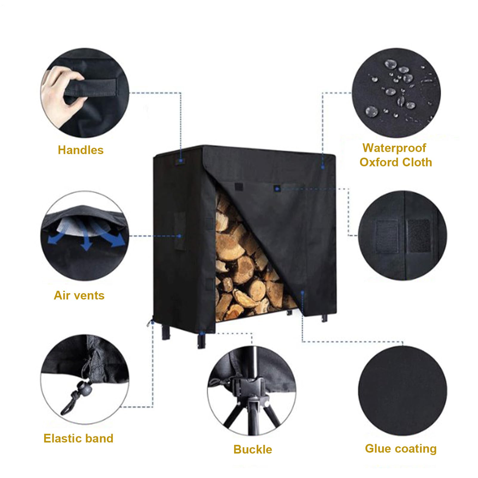 Support à bûches de bois de chauffage avec couvercle imperméable – Capacités imperméables, housse de support à bois de chauffage en tissu Oxford, couvertures robustes pour supports à bûches | Housses
