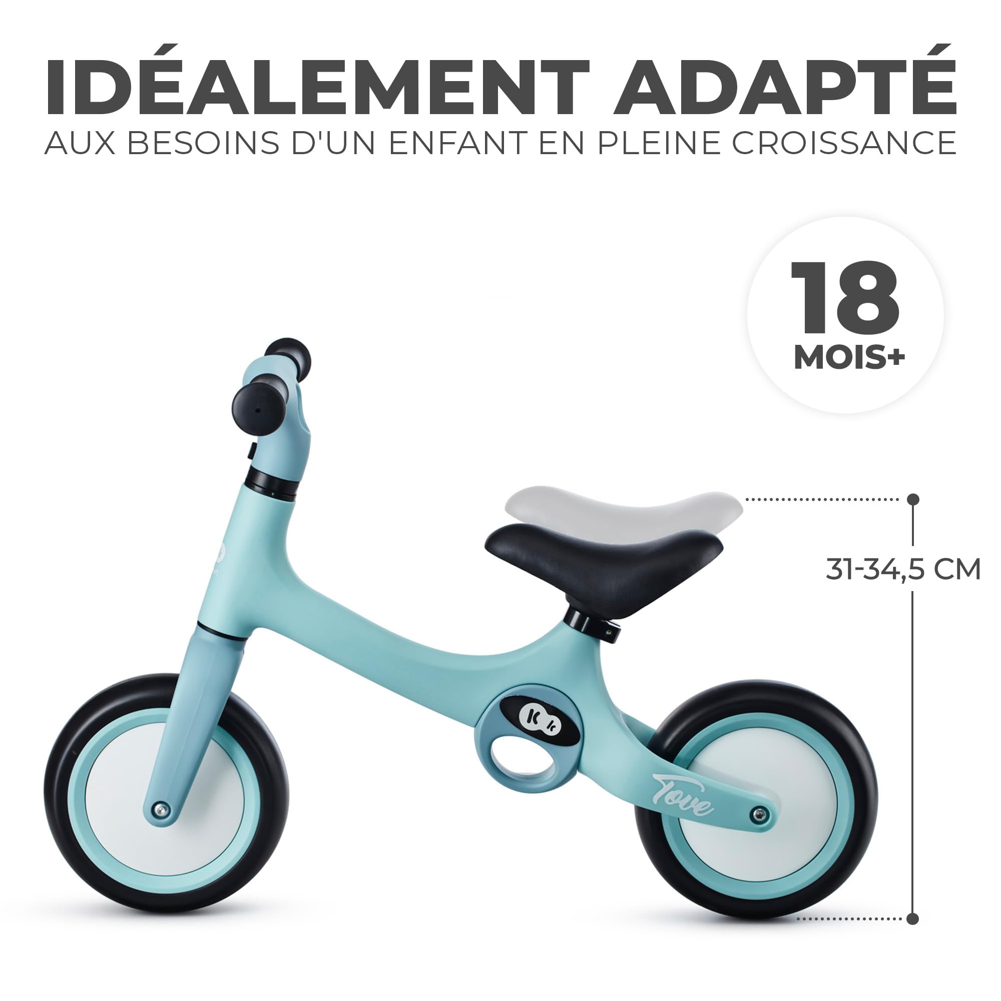 Kinderkraft Tove Draisienne en Métal, Vélo sans Pédale, 1,5 an à 25 kg, Selle réglable, Menthe