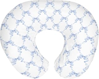 Blue Bows Ribbon 남아 여아용 아기 수유 베개 커버 파스텔 블루 리본 수유 베개 슬립 커버 모유 수유 베개 수채화 리본 부드럽고 신축성 있는 탈착식 커버 신생아 유아용