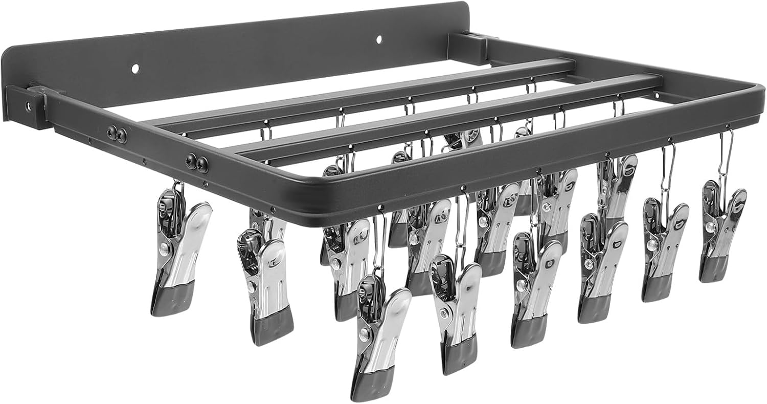 Clothes Drying Rack with 26 Windproof Clips, Foldable Balcony Sock and Underwear Hanger, Multifunctional Laundry Organizer for Home Air Drying