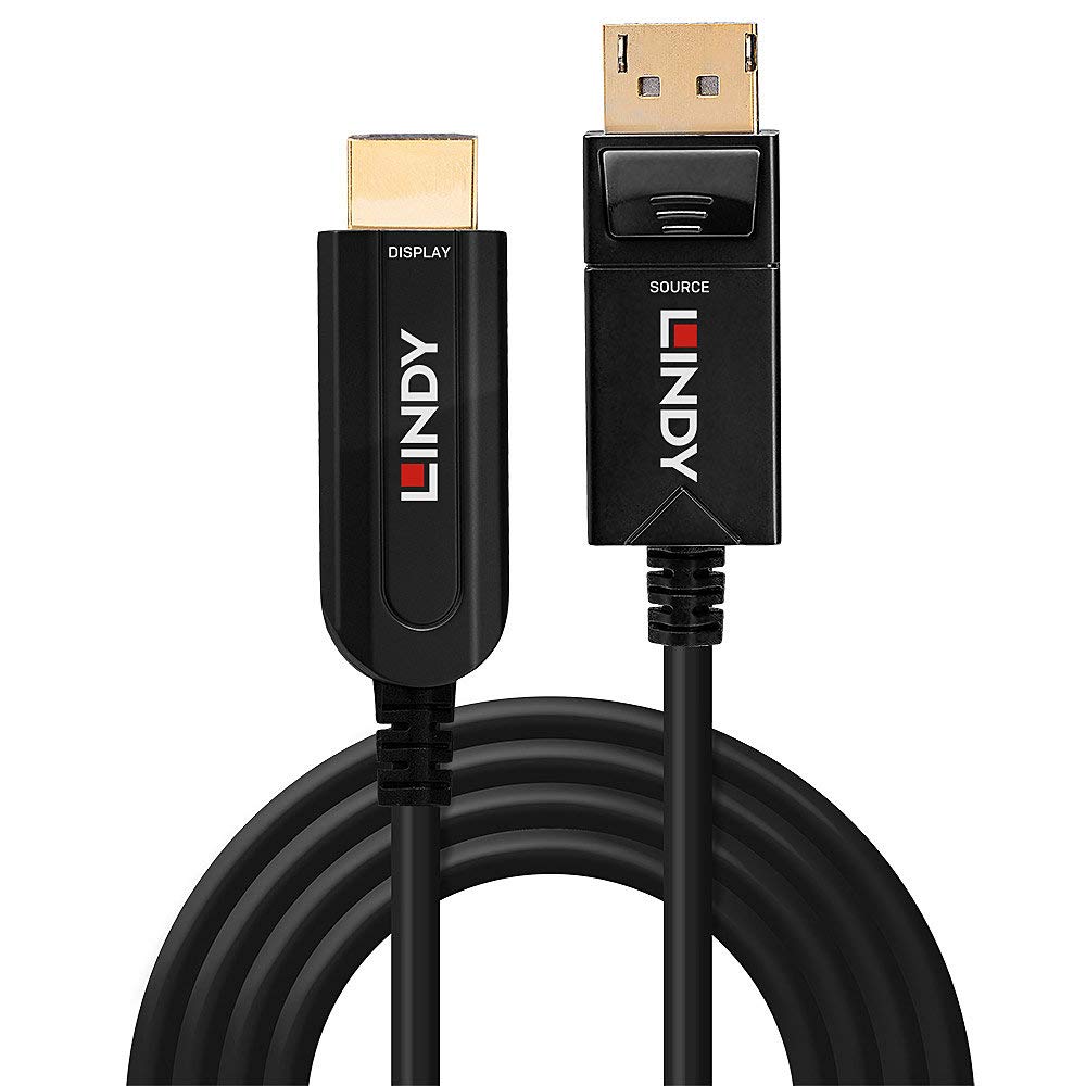 LINDY Câble Hybride Fibre Optique DisplayPort 1.2 vers HDMI 18G, 30m
