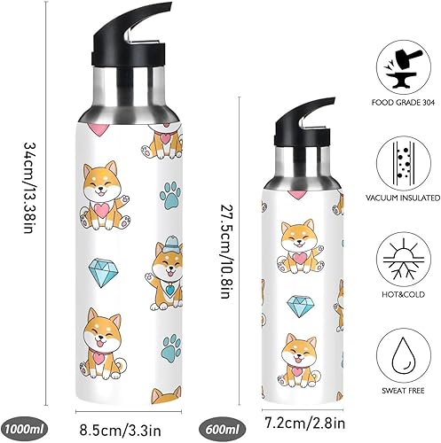 Miniatura 2 de Cute Dogs Playful Insulated Stainless Steel Water Bottle with Straw 32 Oz, BPA-Free Sports Water Bottle with Straw Leakproof Water Bottles