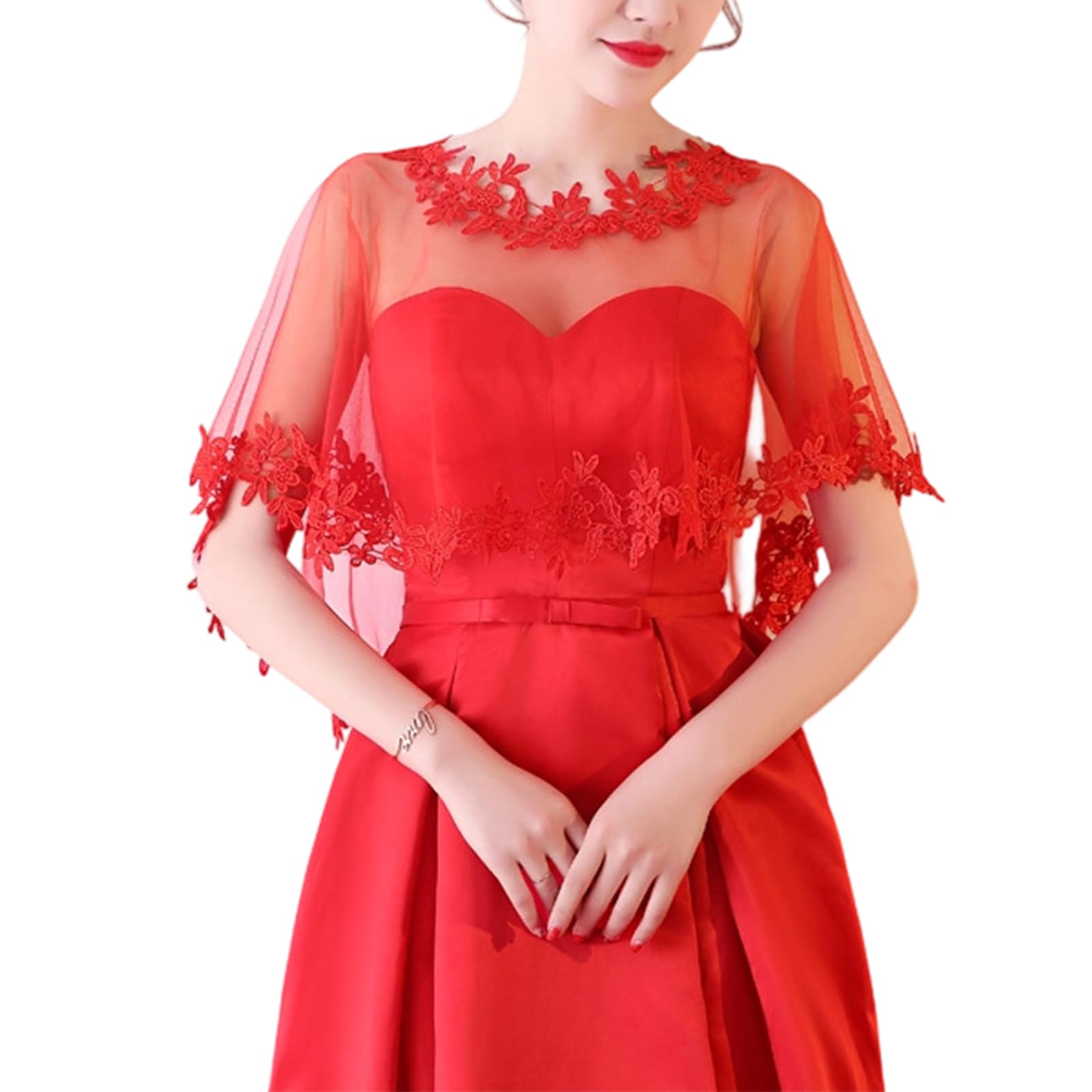 MICFENY Exquisited Lace Capelet For Bride Wedding Ceremony With Pullover Design without Tie Needed For Quick Styling