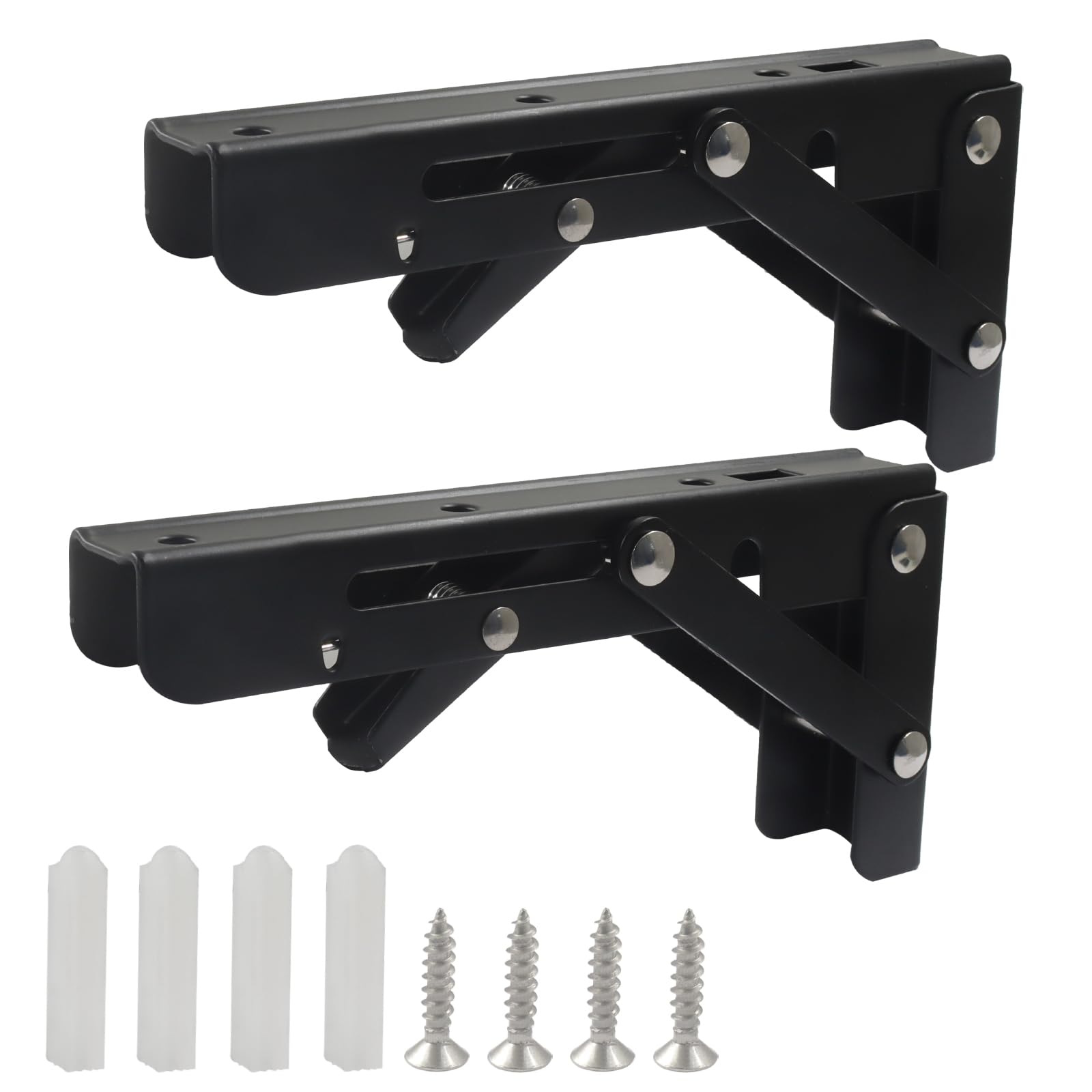 2 Pack Heavy Duty 6 Inch Folding Shelf Brackets, Collapsible Metal Brackets Space Saving Wall-Mounted Bracket, Matte Black Bracket for Table/Bench-image-14