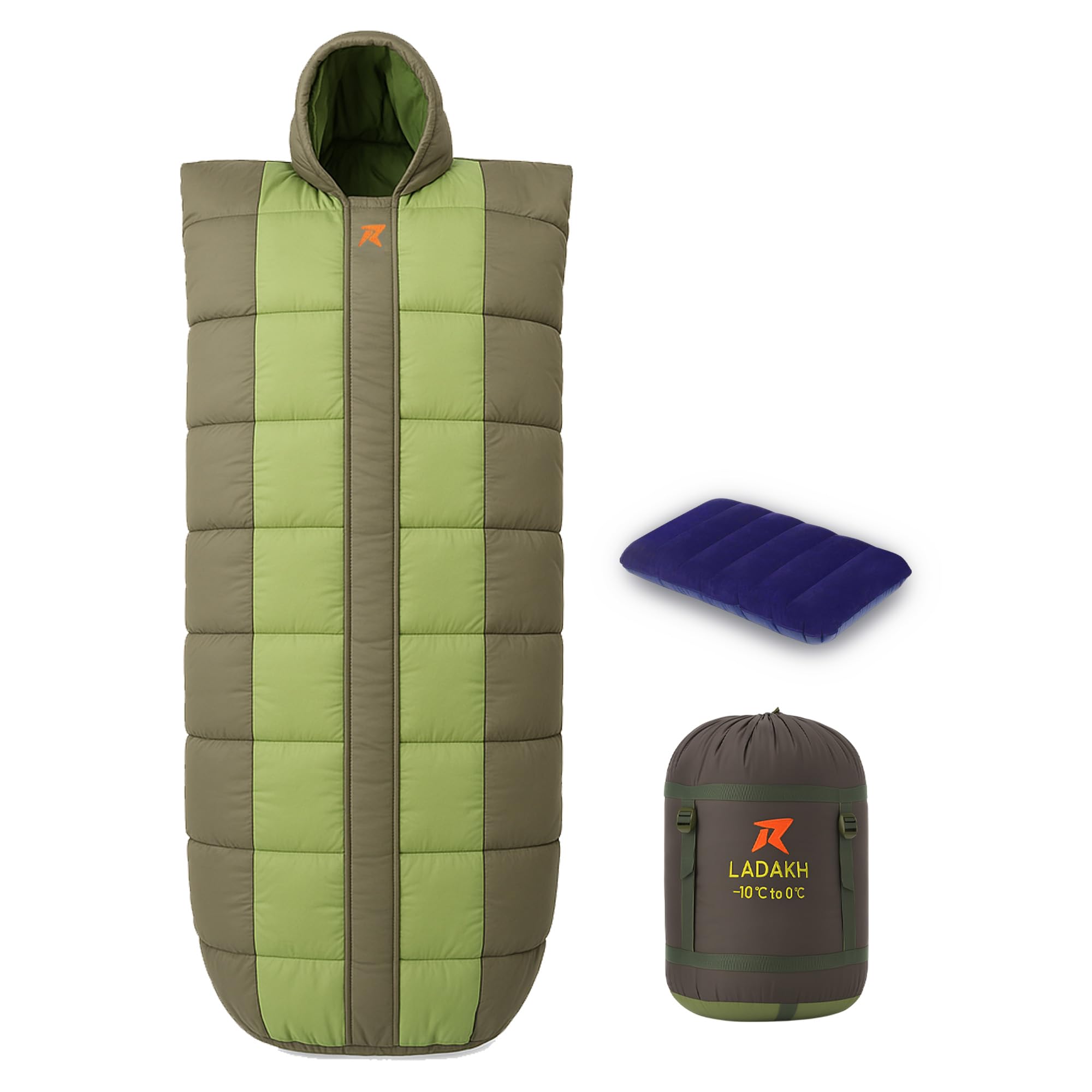 ROCKSPORT Ladakh Mummy Sleeping Bag, -10°C to 0°C Temperature Rating, Hollow Fiber Filling, Lightweight Winter Camping Bag with Air Pillow, Pista Green, 86 inch Length-image-16