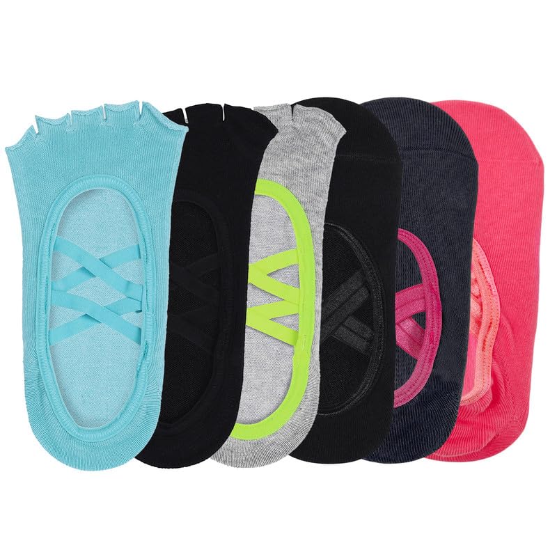 Image of Mint & Oak Ankle Length Open Toe Women Socks |Pilates & Yoga Socks 3 Open Toe & 3 Pilates Anti Skid Grip