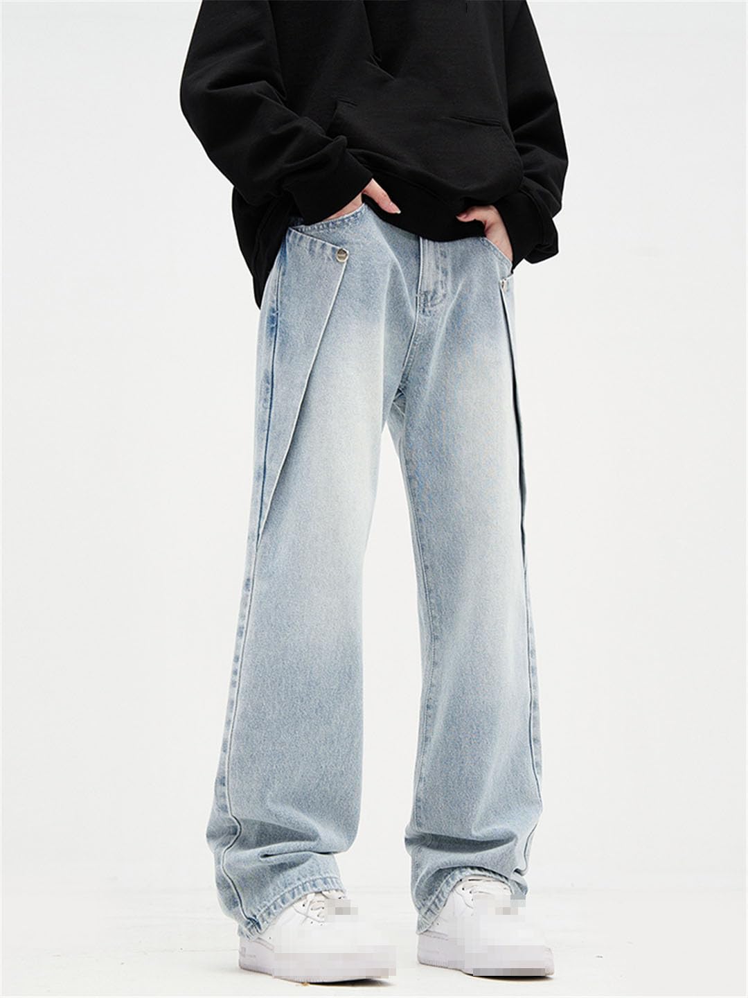 Vogrtcc Pantaloni Larghi in Denim Dritti A Gamba Larga con Jeans A Zampa Larga da Uomo