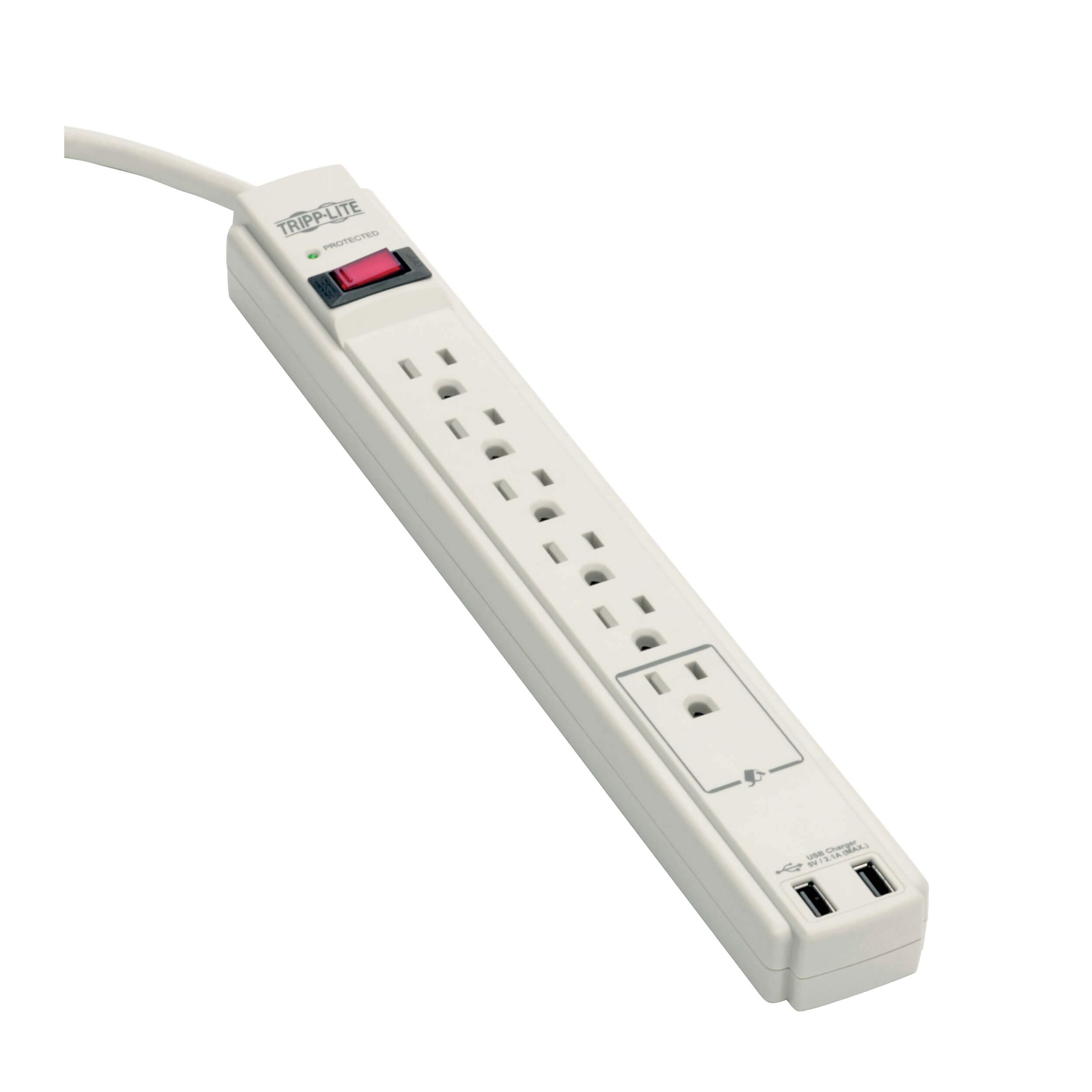 6 Outlet Surge Protector Power Strip 6ft Cord 990 Joules Dual USB Charging LED & INSURANCE (TLP606USB