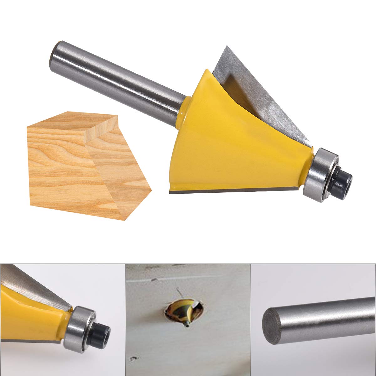 KATUR Fresa per smusso da 22,5 gradi e smusso per bordi, fresa per smusso con punta in metallo duro con gambo da 1/4 di pollice, fresa per la lavorazione del legno (gambo da 1/4" 22,5 gradi)