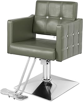 Salon Chair for Hair Stylist, Green Hair Salon Chair with Hydraulic Pump, Barber Chair Tattoo Chair Braiding Chair Beauty Spa Equipment (Green Silver)