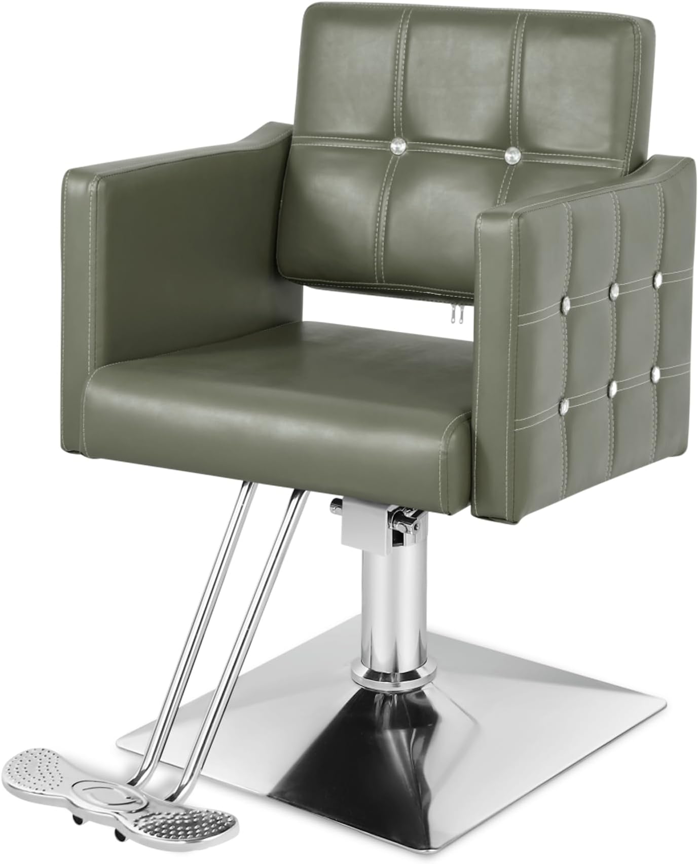 Salon Chair for Hair Stylist, Green Hair Salon Chair with Hydraulic Pump, Barber Chair Tattoo Chair Braiding Chair Beauty Spa Equipment (Green Silver)