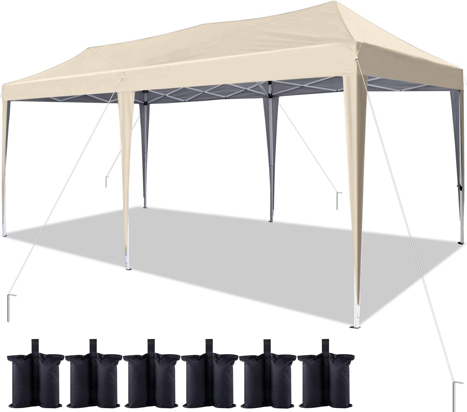Quictent 10x20 Pop Up Canopy Tent Easy up Canopy with 6 Free Sandbags, Instant Folding Canopy Tent for Party and Outdoor Event - Beige