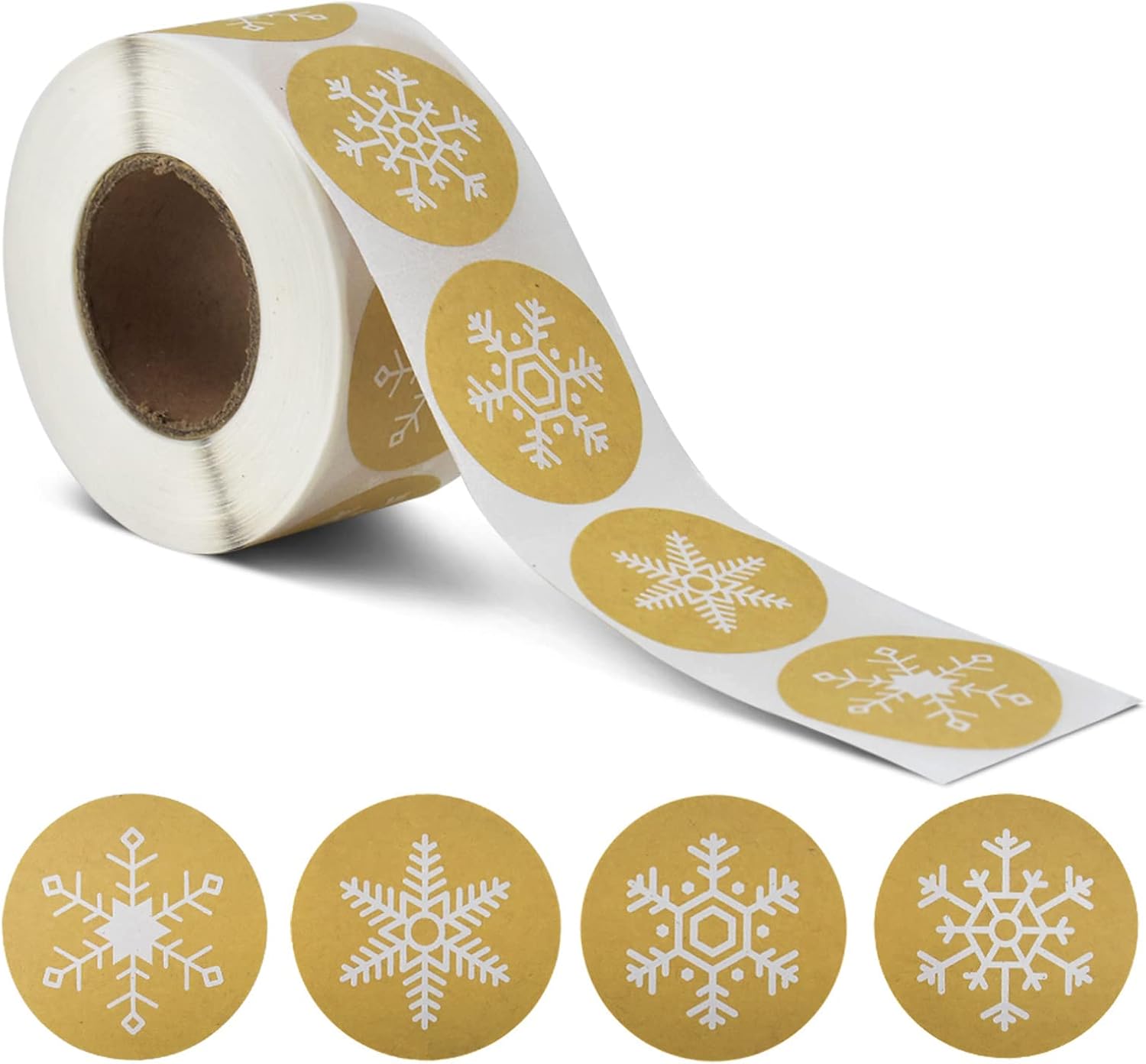 KATUMO Snowflakes Christmas Stickers, Holiday Stickers Envelope Stickers Family Classroom New Year Decor Presents Stickers 500Pcs Per Roll with 4 Different Designs