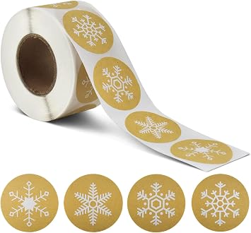KATUMO Snowflakes Christmas Stickers, Holiday Envelope Stickers Family Classroom New Year Decor Presents 500Pcs Per Roll with 4 Different Designs