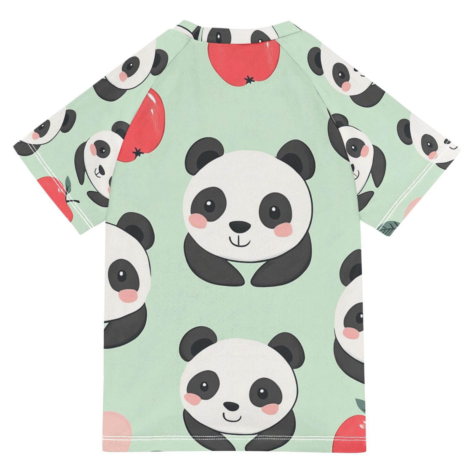 Jucciaco Boys Swing Shirts Cute Panda Bear Apple Rashguard Short Sleeve Kids T-Shirts Sun UPF 50+ Multicoloured