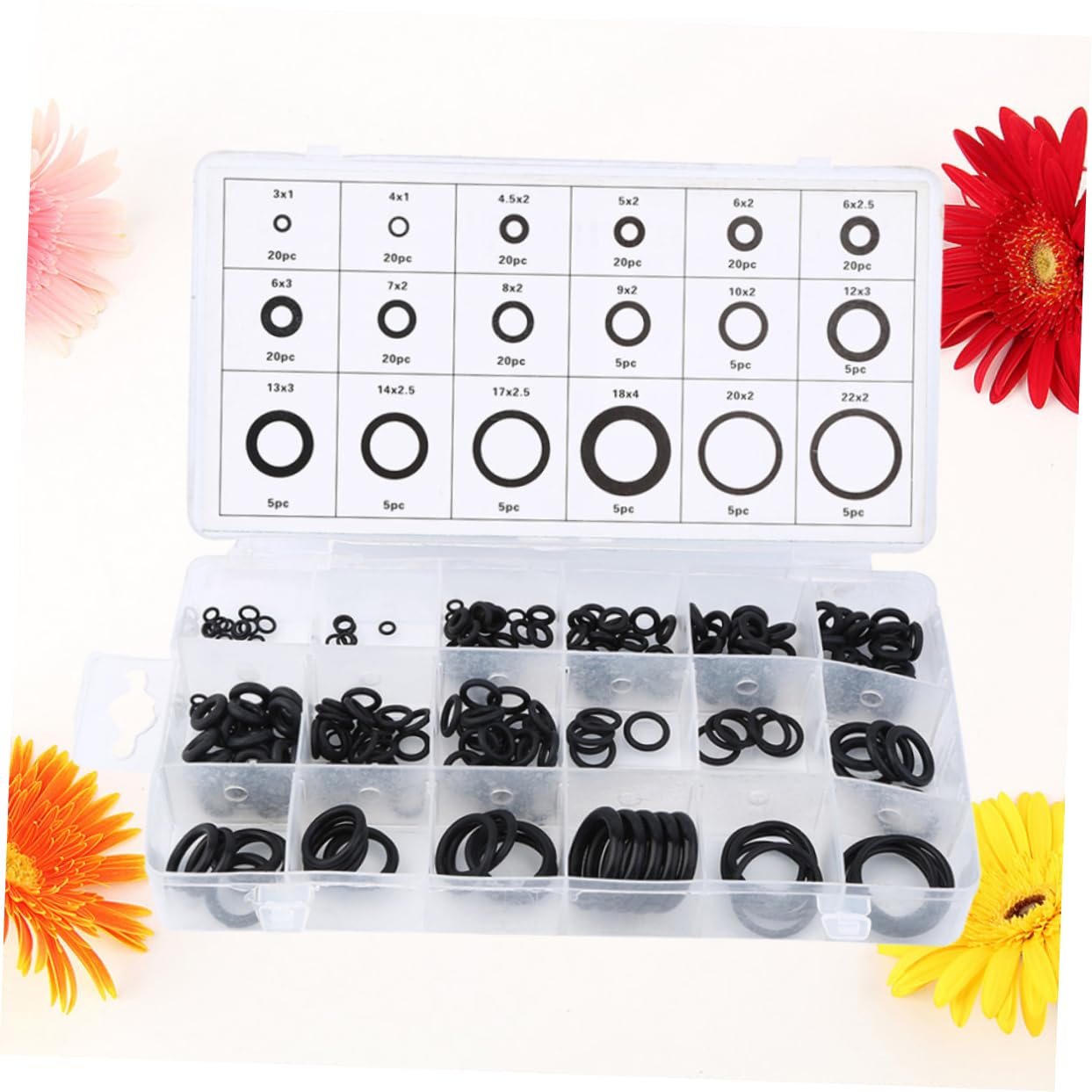 225pcs Rubber Seal Ring Eco-Friendly Heat-Resistant for Automotive Plumbing and Appliance Repair Assorted Storage Box