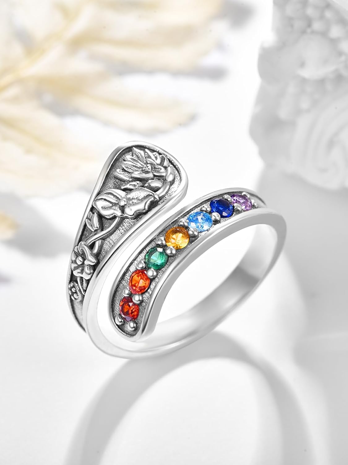 KINGWHYTE Spoon Ring 925 Sterling Silver Oxidized Vintage Adjustable Thumb Rings Birthday Jewelry Gifts for Women Men - Image 2