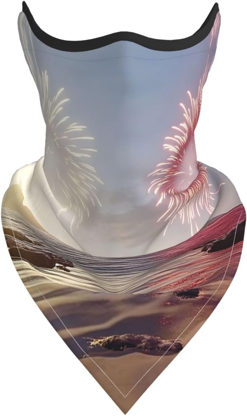 Protection Neck Gaiter Face Cover The beach and fireworks at sunset Balaclava Scarf Mask, Windproof Breathable Sun Shield for Men Women, Skiing Hiking Cycling Outdoor Sports