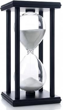 Hour Glasses with Sand 60 minutes, Hourglass Sand Timer 1 Hour Decoration for Kids, Sand Clock Watch for Room Birthday Tea Coffee Table Book Shelf School Game Ornament Wooden White Sand