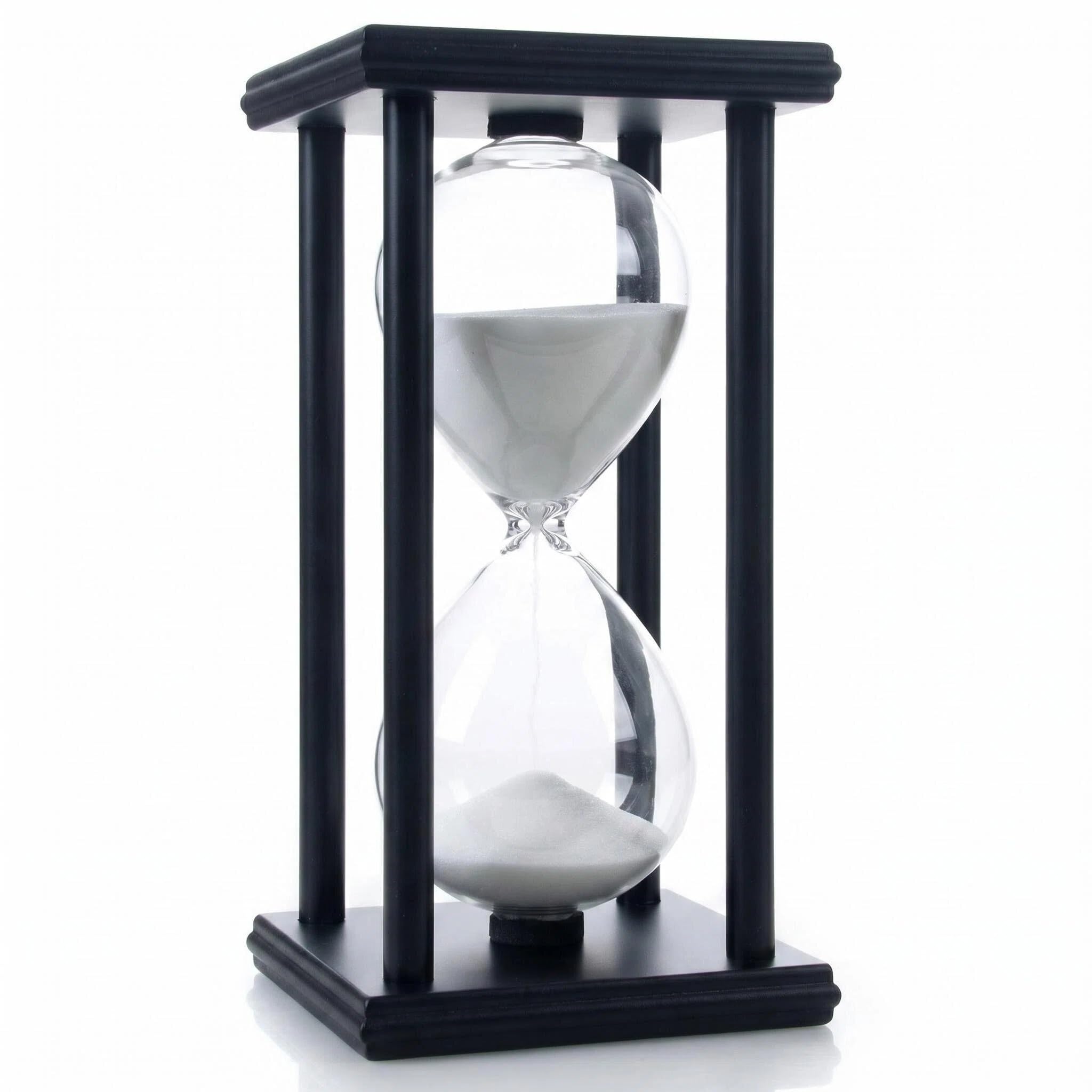 Reloj de arena de 45 minutos de madera con marco negro y arena blanca