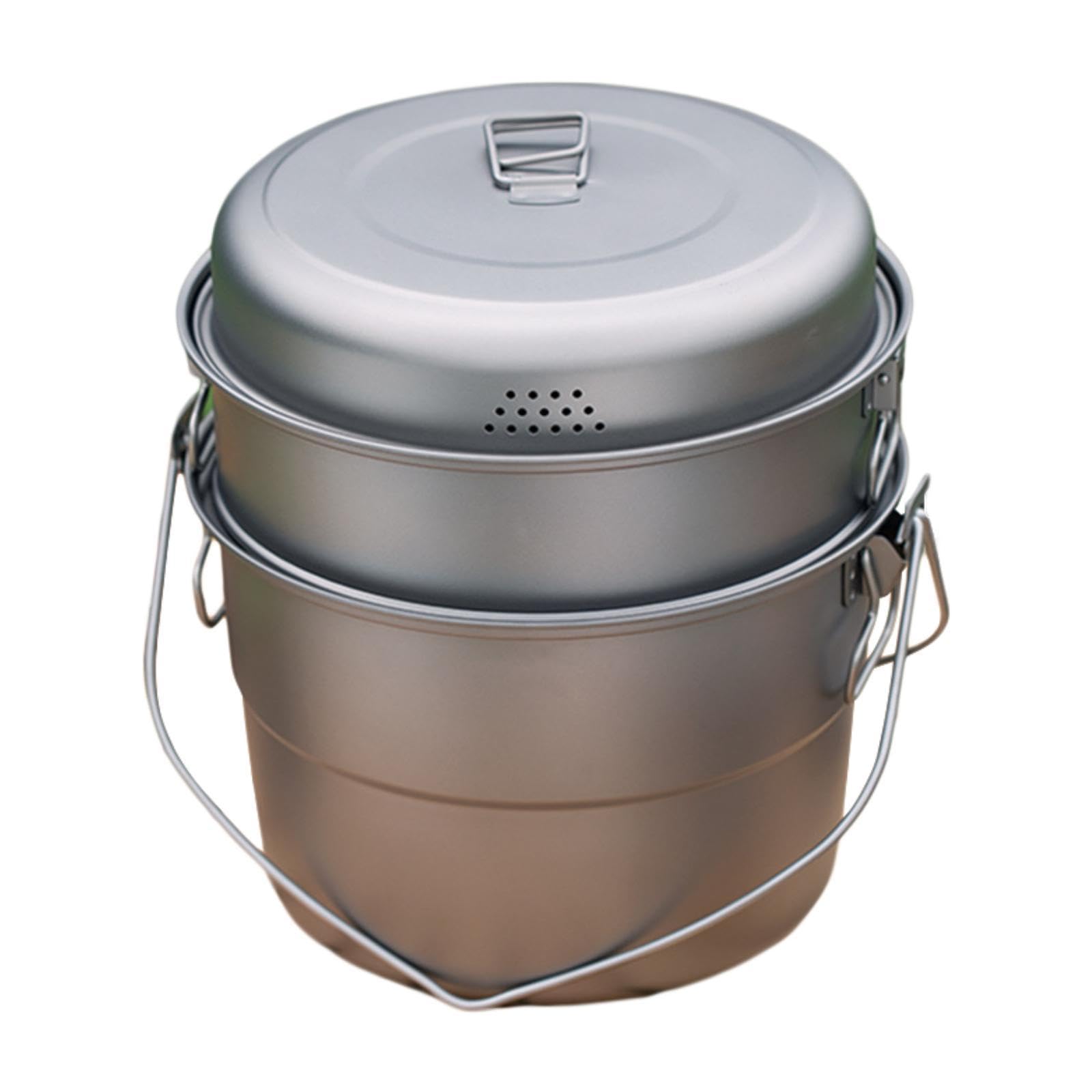 kowaku Camping Hanging Pot Campfire Cookware 5.5 L Capacity Stockpot Cooking Pot Titanium Stew Pot for Holidays Travel Beach Fishing, with Steamer Rack