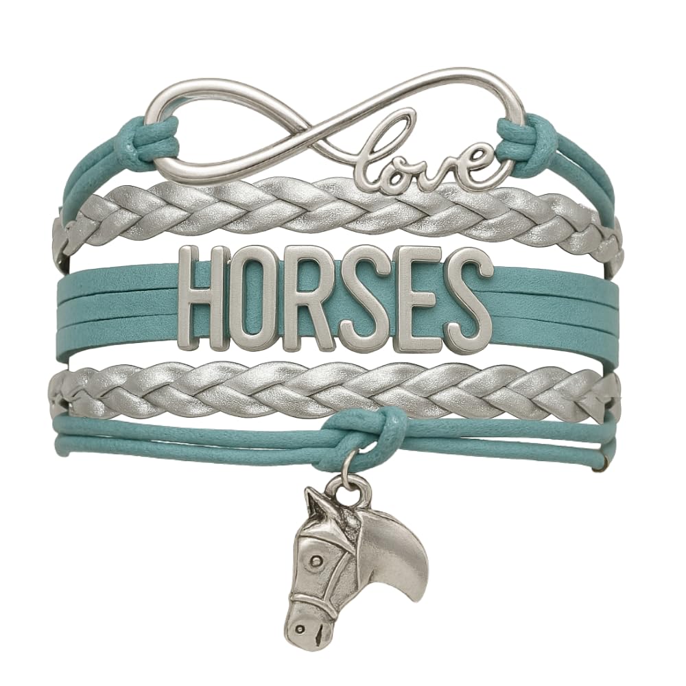 Horse Bracelet – Teal and Silver Love Horses Charm Bracelet – Equestrian Jewelry Gift for Horse Lover and Riders – Cute Equestrian Accessories and Birthday Gifts