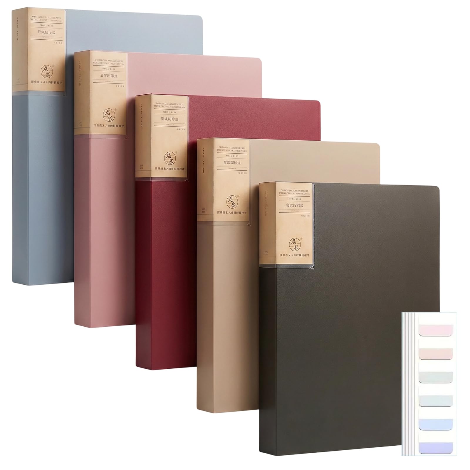 5 Pack A4 Display Folders with Plastic Sleeves, 40 Pockets Presentation Folder Set Display Book for Certificates & Art Portfolio, Professional Document Organiser for School & Office - Retro Colours