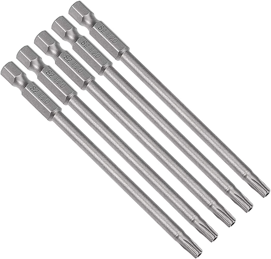 uxcell 5 Pcs 1/4" Hex Shank T20 Magnetic Security Torx Screwdriver Bits 100mm Length