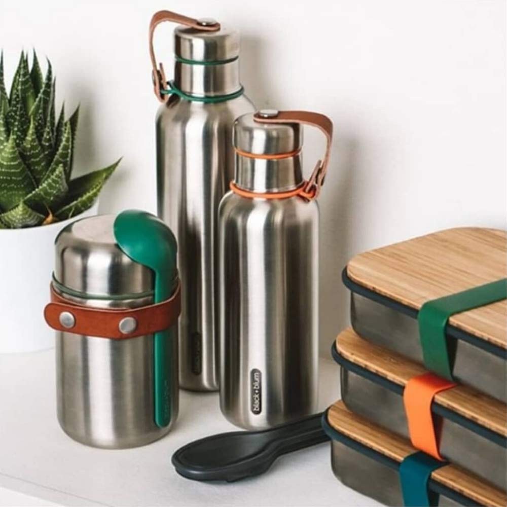 black+blum Isolierte Wasserflasche Groß - Ozean, 750 ml Thermoflasche, Edelstahl/VeganLeder, L, 2
