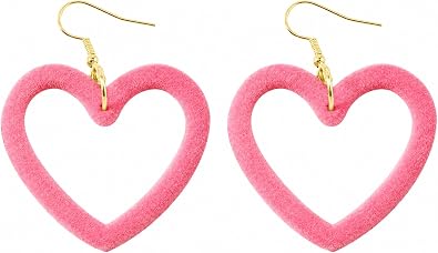 Pink Heart Earrings Valentines Earrings for Women Trendy Velvet Dangle Heart Jewelry Valentines Day Gifts Outfits Fashion Accessories