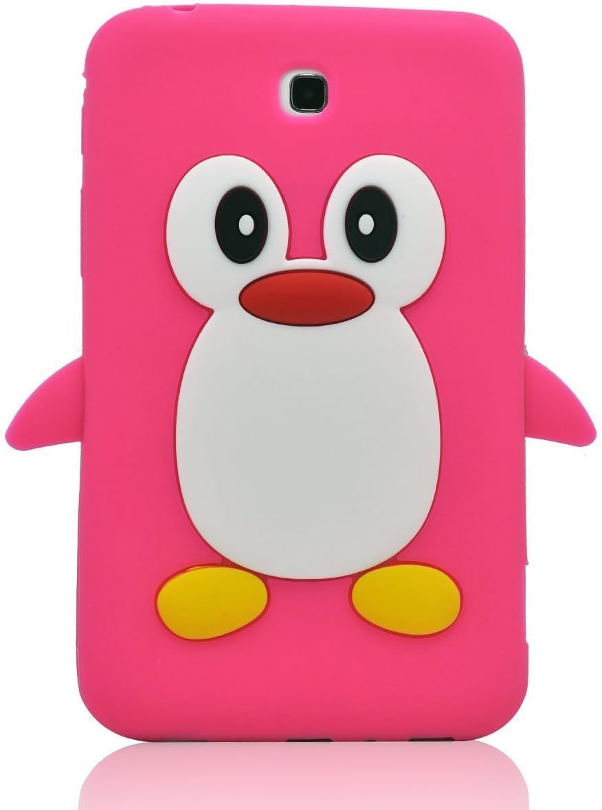 DE Cute 3D Cartoon Animal Series Samsung Galaxy Tab 3 7 P3200 Case New Hot Pink Funky Penguin Shape Style Silicone Case Protective Cover for Samsung Galaxy Tab 3 7 P3200