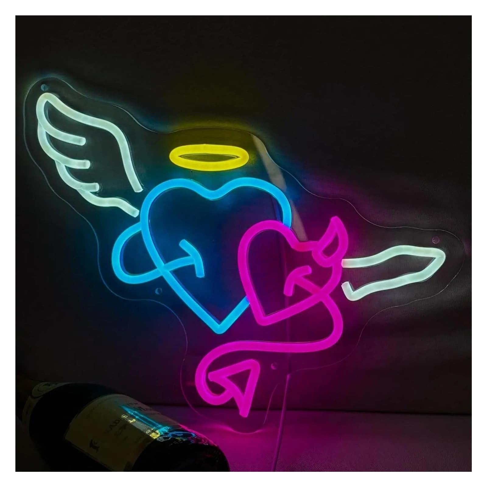 Wiszące neony artystyczne Anioł Diabeł Neon Serce Led Light Możliwość Przyciemniania USB Do Sypialni Bar Party Salon Ślub Walentynki Dekoracje Ścienne