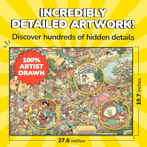 Image of Odd Pieces Jigsaw Puzzles 1000 Pieces with Storytelling Comics, for Women, White Elephant, Mystery Puzzle for Adults & Kids - 19.7'' x 27.6'' Frameable Magic Puzzle Art (Snack Attack 3)