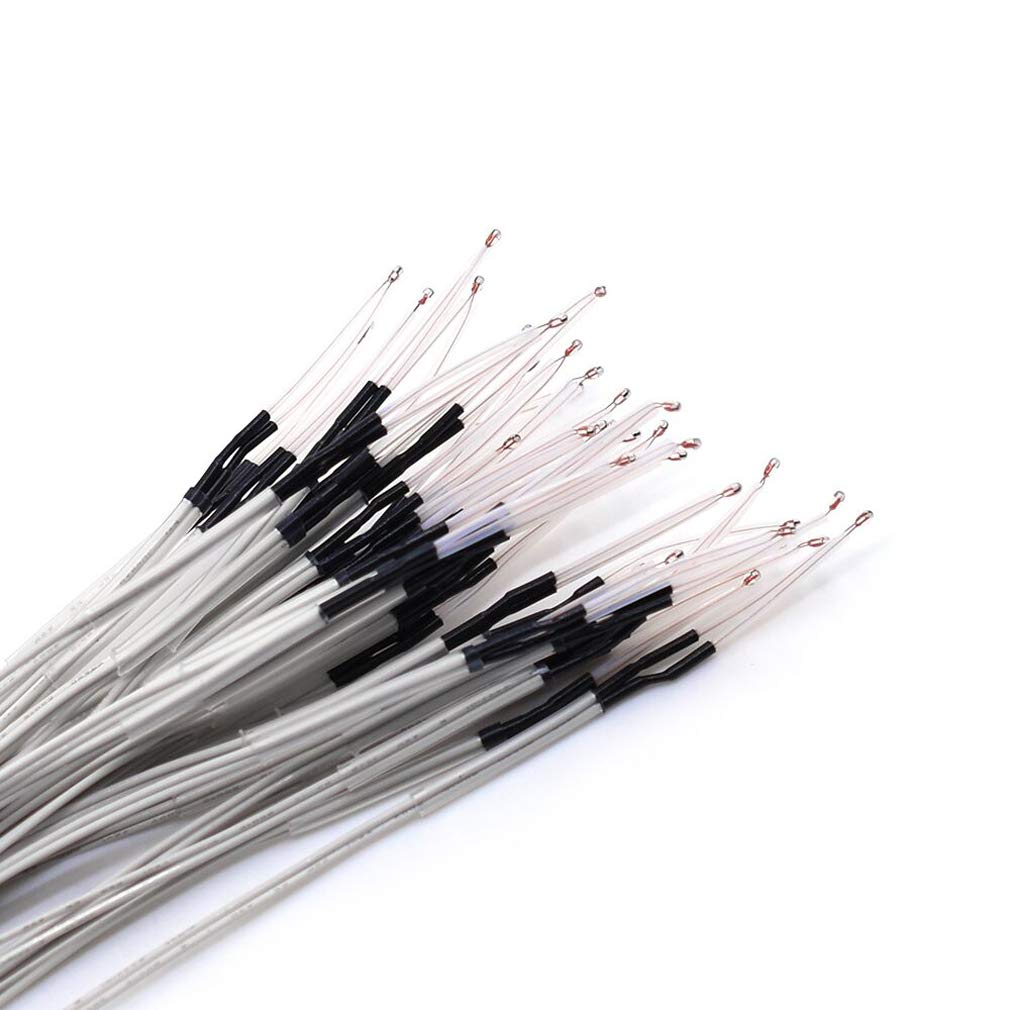 Close-up of multiple HiLetgo NTC 3950 thermistor ends with exposed wires