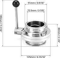 Vista 2 de QWORK Válvula de mariposa de acero inoxidable tubo de 3 pulgadas OD - Control de flujo preciso para elaboración de cerveza, transferencia