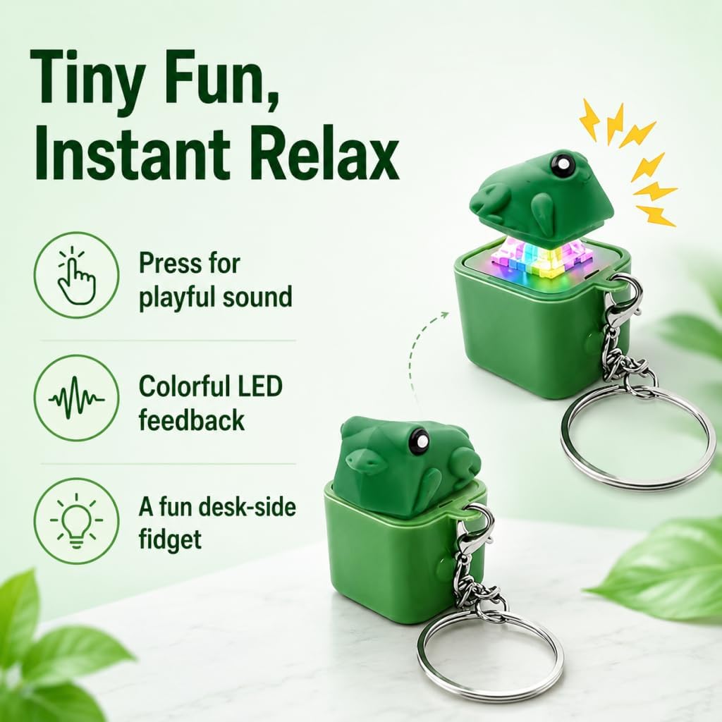 3PCS Frog Keychain,Frog Croaking Fidget Toy, Frog Croaking Keychain with Sound and LED Lights,Portable Keychain Toy for Adults, Fun Adults Keyboard Clicker for Stress Relief image 5