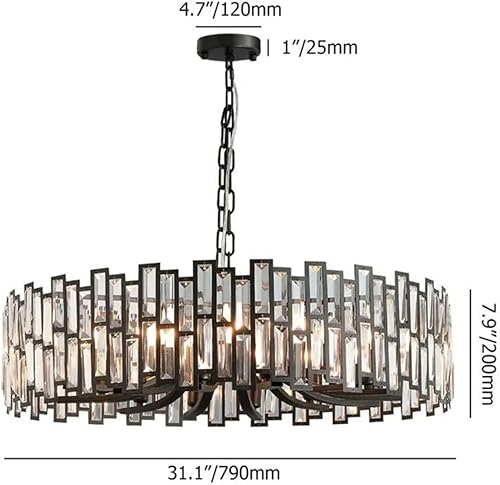 Miniatura 8 de LOVEDIMA Candelabro negro, cristal redondo de 10 luces de altura ajustable para comedor, dormitorio, sala de estar, vestíbulo, isla de cocina