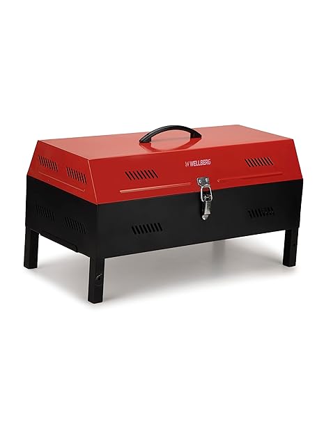 WELLBERG (Luxury) XXL Smoker Charcoal Barbeque Grill with LID, 8 Skewers and Grill, 2 Years Warranty (Candy RED)