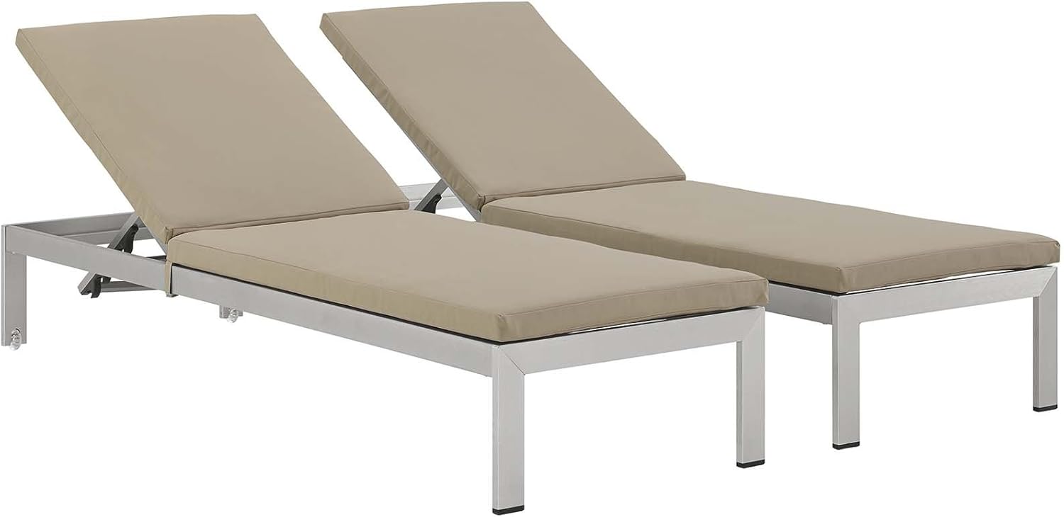 Modway Shore Aluminum Outdoor Patio Two Chaise Lounge