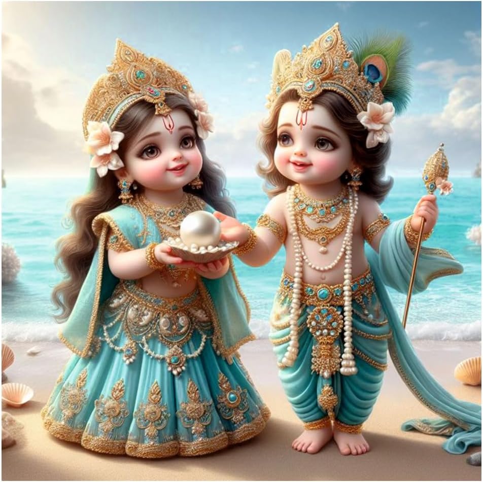 Akki World Baby Krishna And Radha Rani Wall Poster For Pooja Room, Kids ...