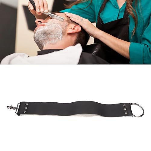 Miniatura 3 de Razor Strop con elegante cuero negro,Ganchos de anclaje de latón remachado para la limpieza,Cuchillo afilar barbero Strop, afeitado cuero Strop
