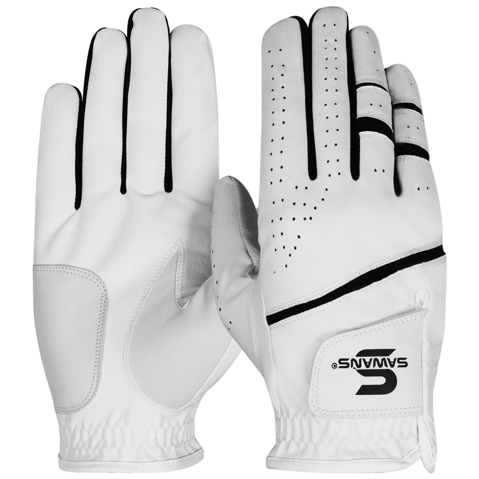 SAWANS Golf Glove Men's Durable Premium Leather Left Hand Right All Weather Grip Golfer Gloves Non Slip Flexible Golfing (White - Image 2