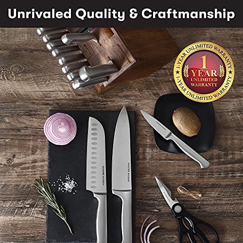 Master Maison 19-Piece Premium Kitchen Knife Block Set, Wooden Block German Stainless Steel Cutlery With Knife Sharpener & 8 Steak Knives (Silver) #TOP4