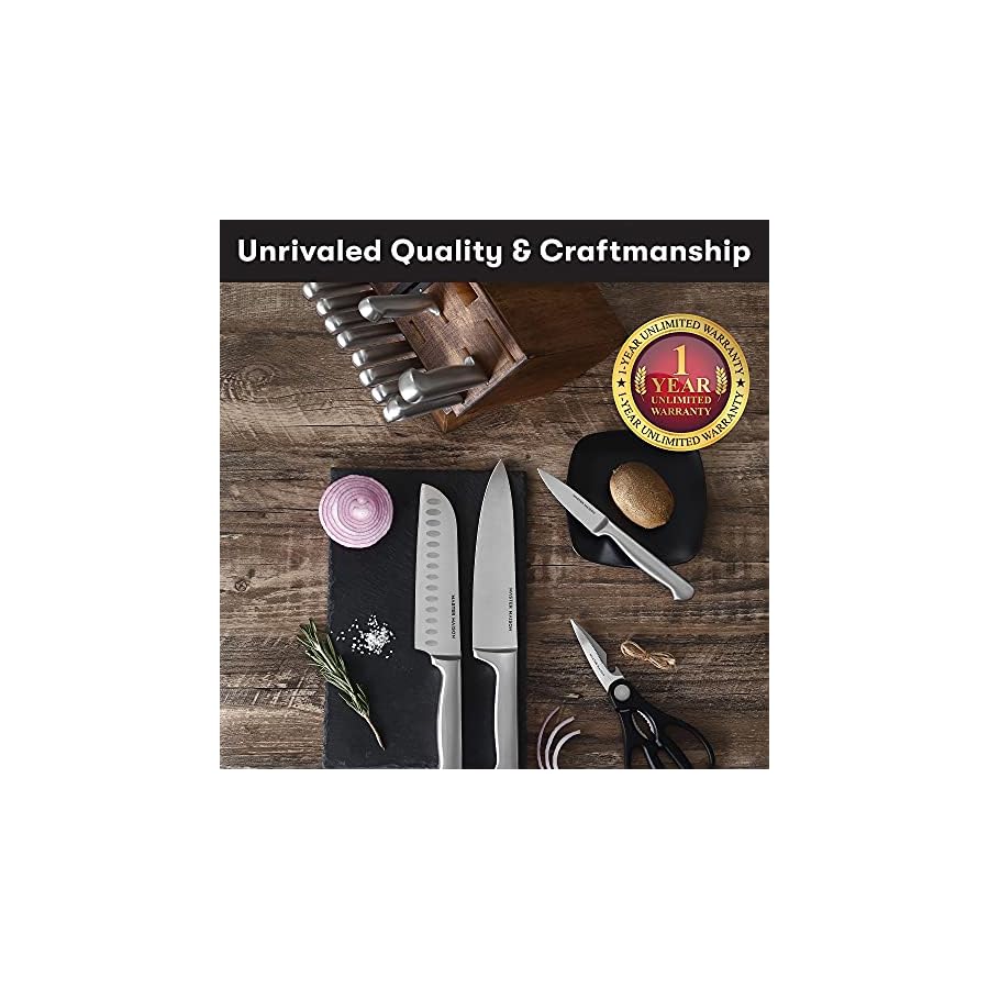 Master-Maison-19-Piece-Premium-Kitchen-Knife-Block-Set-Wooden-Block-German-Stainless-Steel-Cutlery-With-Knife-Sharpener-8-Steak-Knives-Silver Master Maison 19-Piece Kitchen Knife Set with Wooden Block and Knife Sharpener - Stainless Steel Cutlery (Silver)