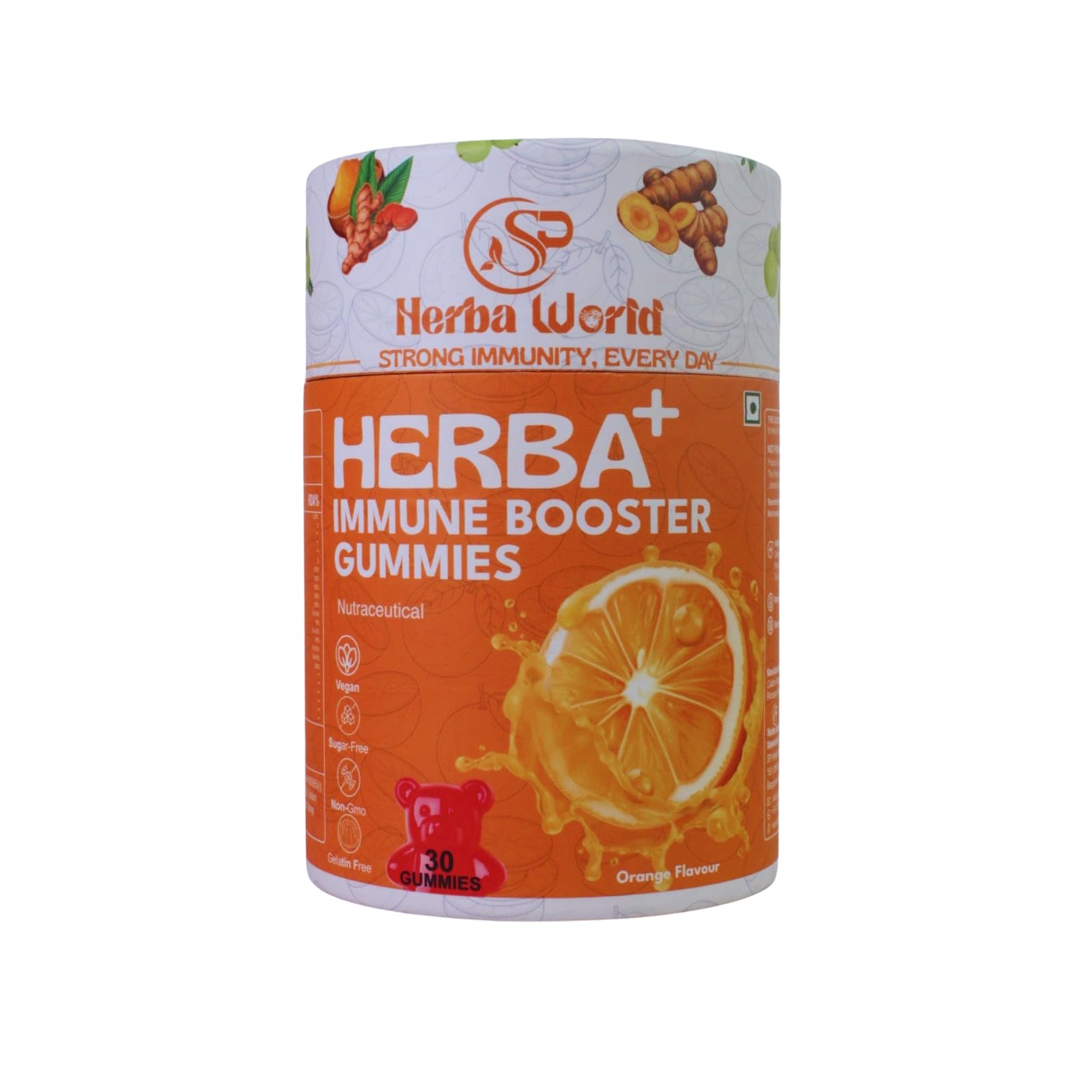 HERBA+ Immunity Booster Gummies for Kids and adults | Ayurveda-Inspired Herbs | Boosts Stamina, Energy & Vitality | Gelatin-Free, Gluten-Free | Orange Flavor | 30 Count (Pack Of 1)