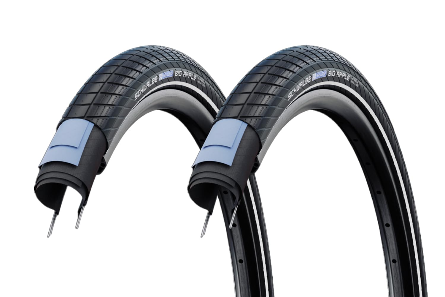2 Stück Fahrradreifen 20 Zoll Big Apple 20x2.00 (50-406) + Schlauch DV – Performance Line, RaceGuard Pannenschutz, Reflexstreifen, für City-, Trekking Bike bis 25 km/h
