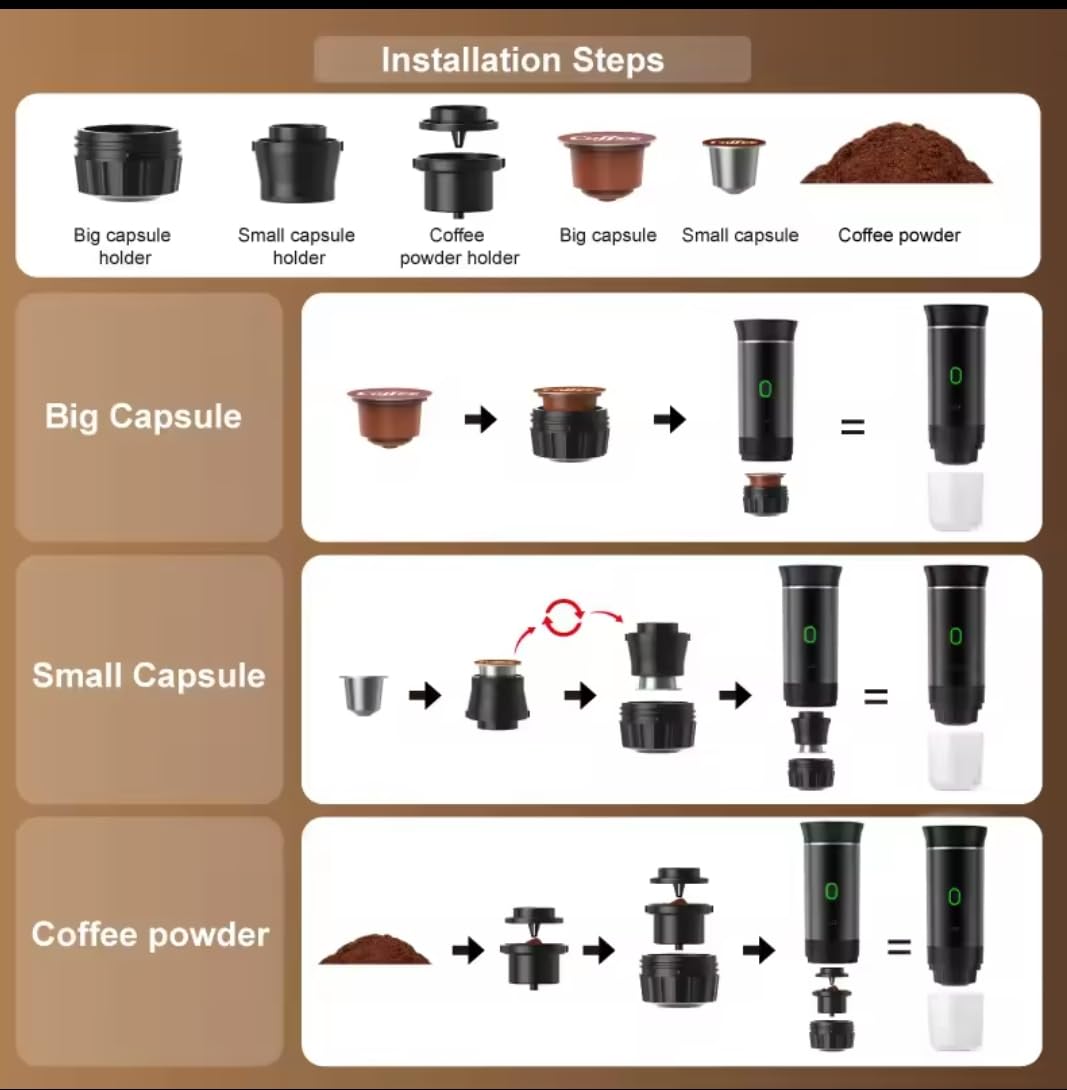 Genérico Cafetera portátil 3 en 1 multifunción inalámbrica, recargable compatible con cápsulas y polvo de café (Verde)